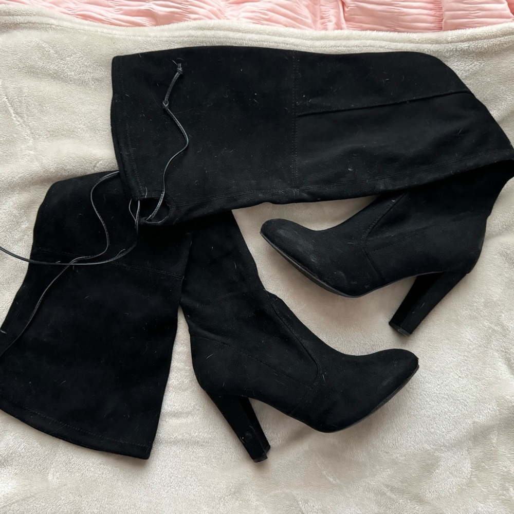 Black Suede thigh high heeled boots